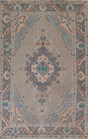 Gray Geometric Tabriz Persian Area Rug 6x10