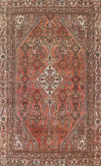 Vintage Geometric Hamedan Persian Area Rug 6x9