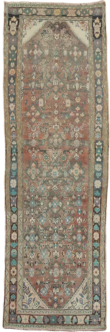 Geometric Wool Hamedan Persian Runner Rug 3x9