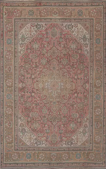 Pink Geometric Tabriz Persian Area Rug 6x9