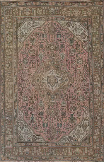 Pink Geometric Tabriz Persian Area Rug 6x9