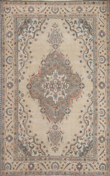 Distressed Wool Tabriz Persian Area Rug 6x9