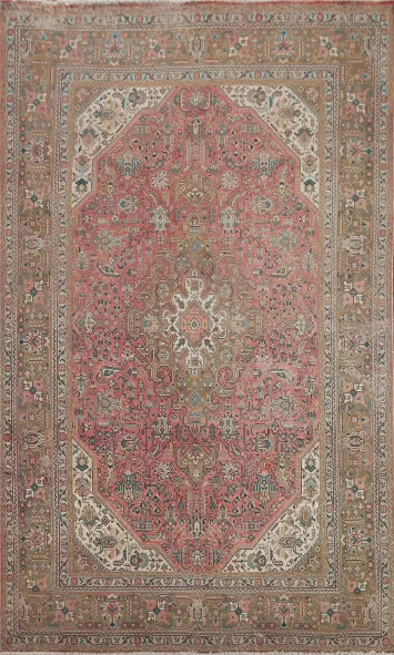 Pink Geometric Tabriz Persian Area Rug 7x10