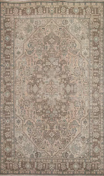 Distressed Geometric Tabriz Persian Area Rug 6x10