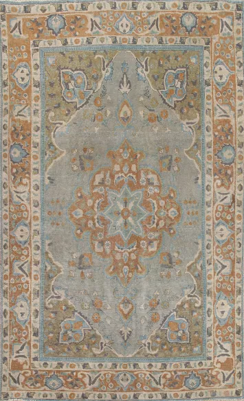Distressed Wool Tabriz Persian Area Rug 7x10