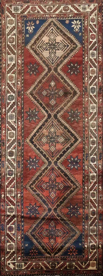 Geometric Hamedan Persian Runner Rug 4x10