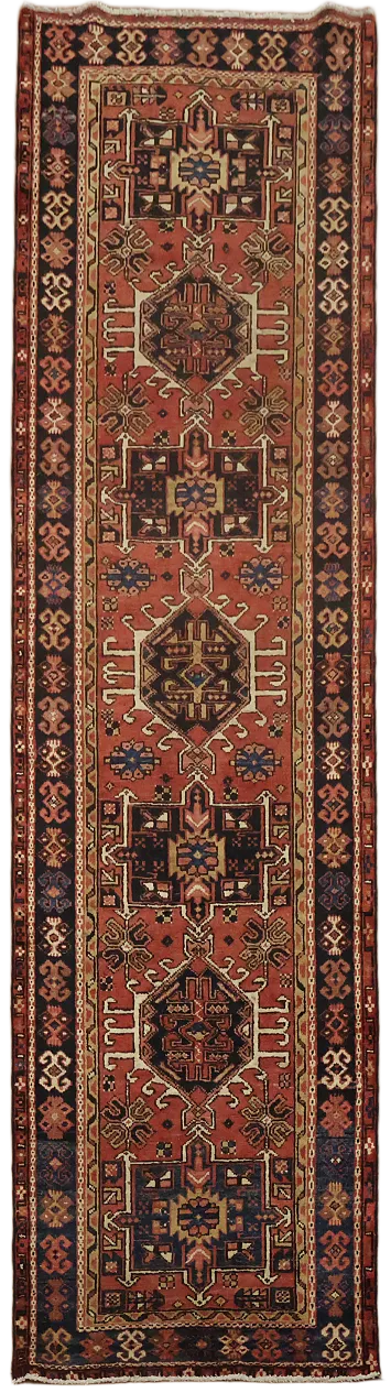 Intricate Red and Navy Runner Rug for Classic Hallway Flair 3x10