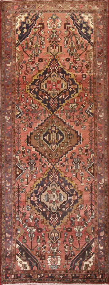 Vintage Wool Hamedan Persian Runner Rug 4x11