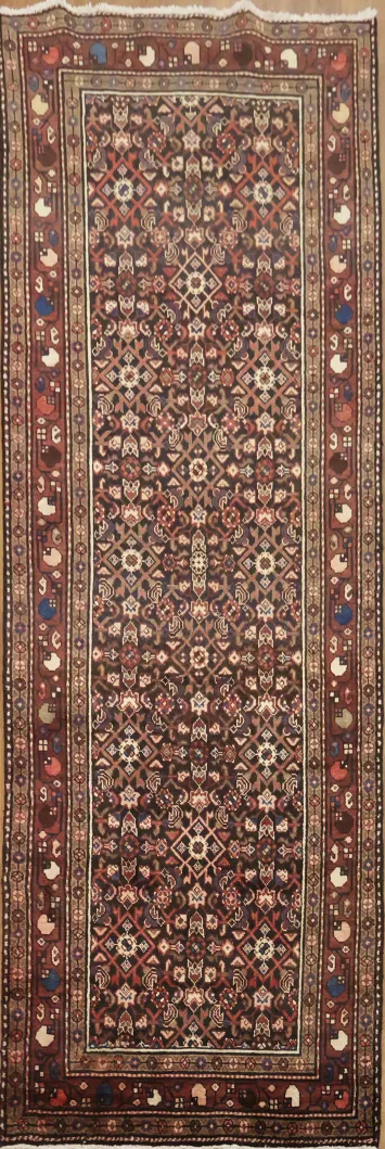 Geometric Wool Hamedan Persian Runner Rug 3x10