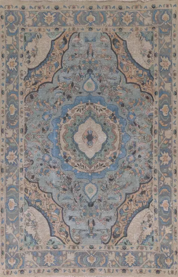 Distressed Blue Tabriz Persian Area Rug 6x9