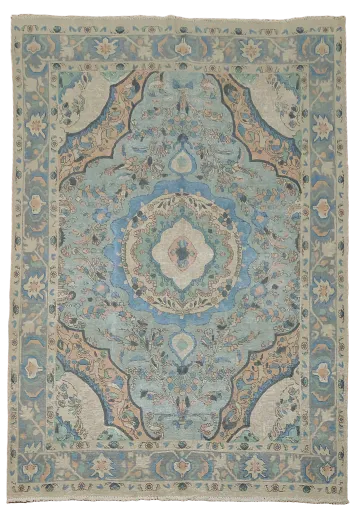 Distressed Blue Tabriz Persian Area Rug 6x9