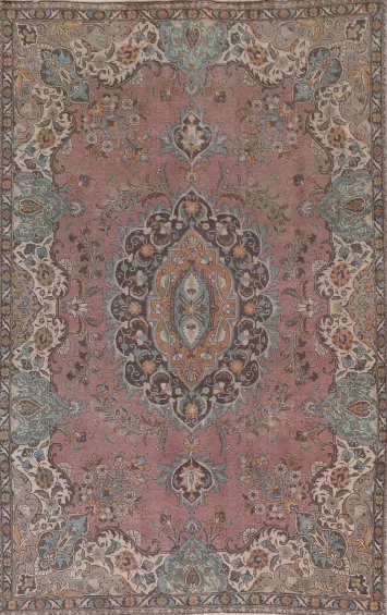 Pink Distressed Tabriz Persian Area Rug 7x10