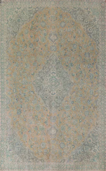 Distressed Floral Kashan Persian Area Rug 7x10