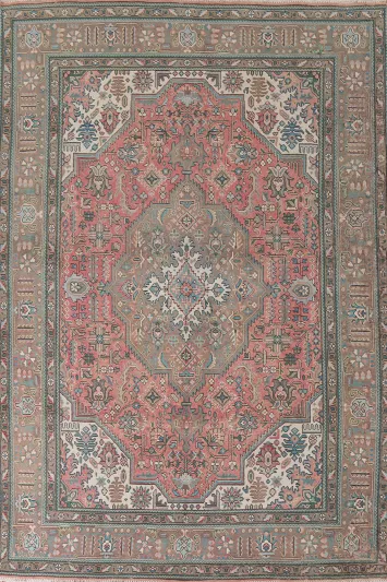 Geometric Pink Tabriz Persian Area Rug 7x9