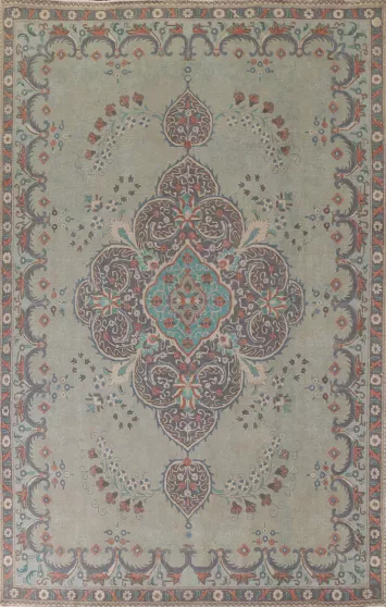 Vintage Green Tabriz Persian Area Rug 8x11