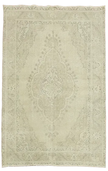 Geometric Distressed Vintage Tabriz Persian Area Rug 6'x10'