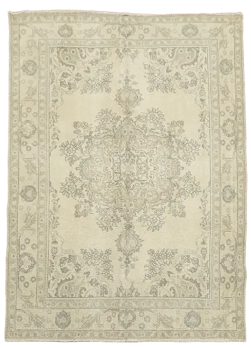 Subtle Neutral Toned Tabriz Vintage Persian Area Rug 6'x9'