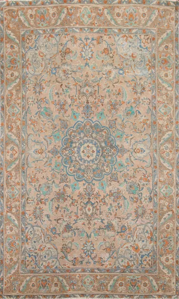 Distressed Floral Mashad Persian Area Rug 6x10