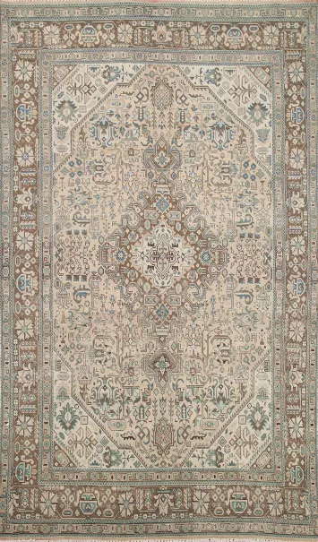 Geometric Wool Tabriz Persian Area Rug 6x10