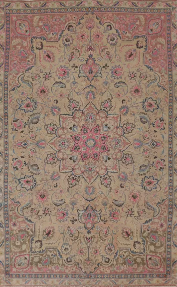 Vintage Floral Mashad Persian Area Rug 6x9