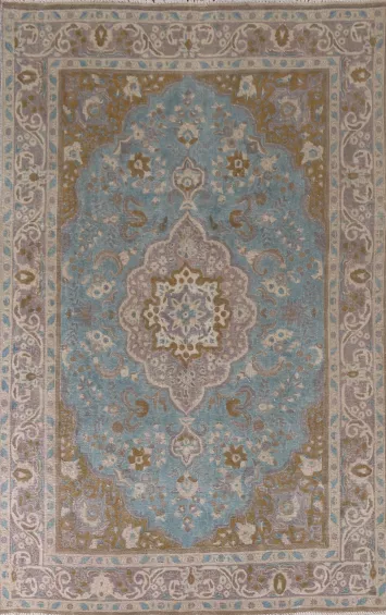Over-Dyed Blue Tabriz Persian Area Rug 6x9