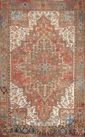 Handmade Wool Heriz Persian Area Rug 7x11