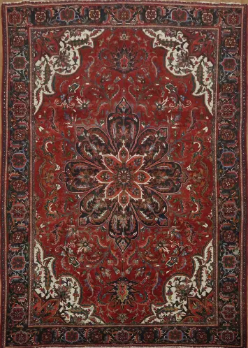 Vintage Deep Red Persian Heriz Large Rug 10x14