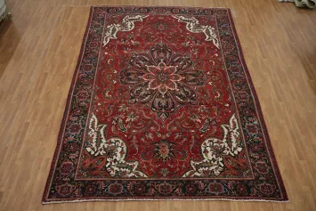 Vintage Deep Red Persian Heriz Large Rug 10x14
