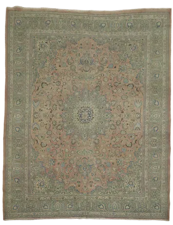 Distressed Floral Mashad Persian Area Rug 10x13