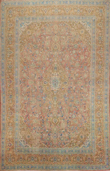 Distressed Floral Mashad Persian Area Rug 9x13