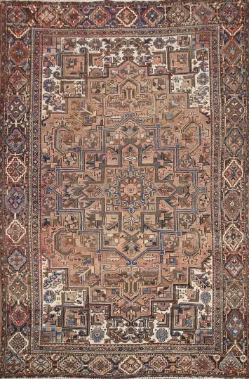 Luxurious Traditional Heriz Pink Persian Rug with Detailed Symmetrical Patterns 9x12
