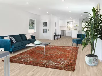 Orange Wool Heriz Persian Area Rug 7x10