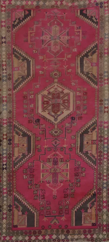 Tribal Fuchsia Ardebil Persian Runner Rug 4x10