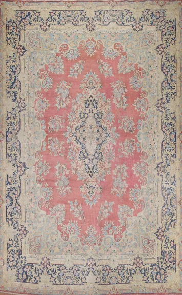 Large Pink Wool Kerman Persian Area Rug 10x14