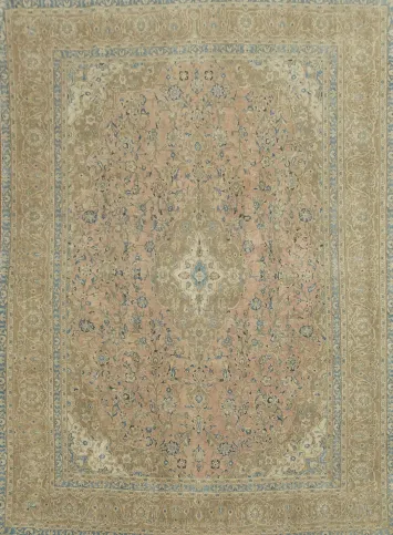 Vintage Persian Pink and Blue Rug with Intricate Floral Medallion 9'x12'
