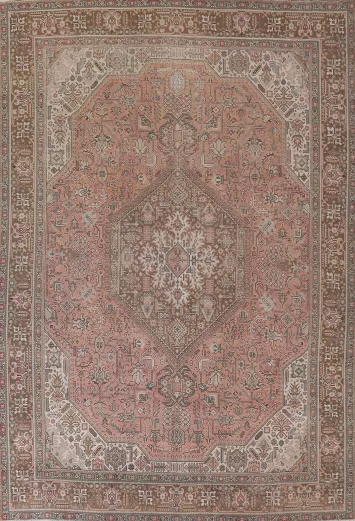 Pink Geometric Tabriz Persian Area Rug 10x12