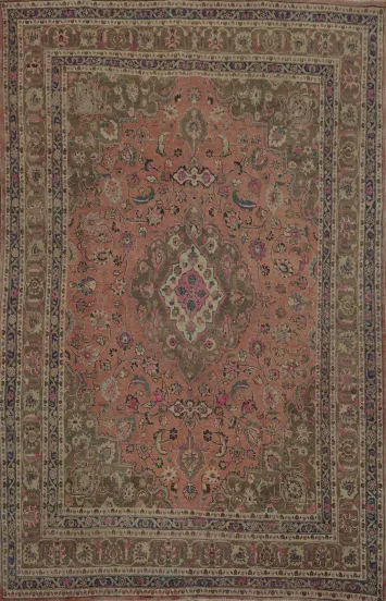 Elegant Mashad Persian Area Rug 8x11 with Flowers and Rich Hues