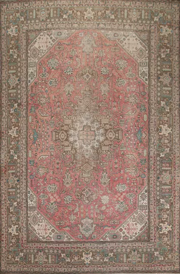 Pink Geometric Tabriz Persian Area Rug 9x12