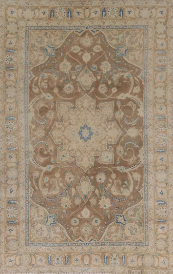 Brown Wool Mashad Persian Area Rug 6x9