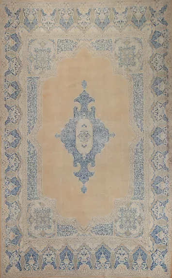 Distressed Wool Kerman Large Persian Rug 10x14