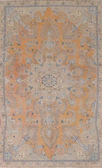 Distressed Floral Mashad Persian Area Rug 6x9