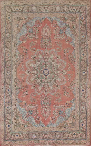 Vintage Floral Mashad Persian Area Rug 6x9