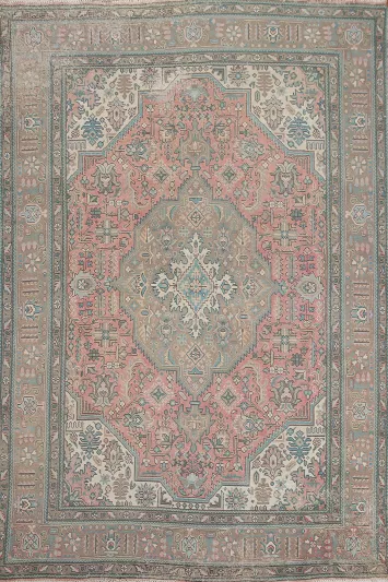 Pink Geometric Tabriz Persian Area Rug 7x10