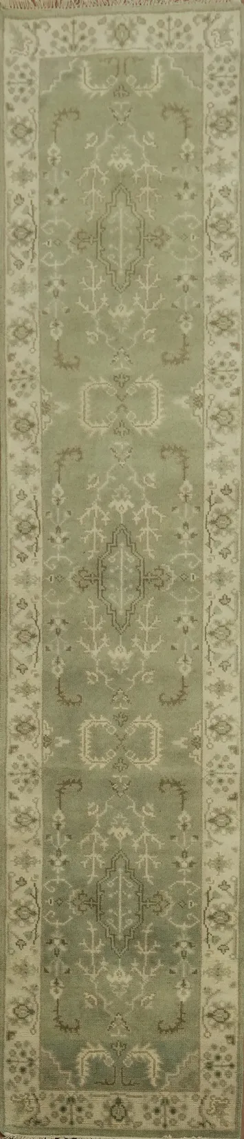 Elegant Soft Tone Vintage Style Green Runner Rug 3x12