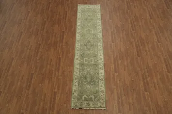 Elegant Soft Tone Vintage Style Green Runner Rug 3x12