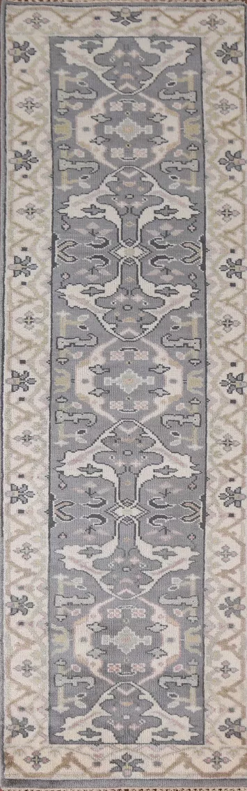 Gray Wool Oushak Oriental Runner Rug 3x10