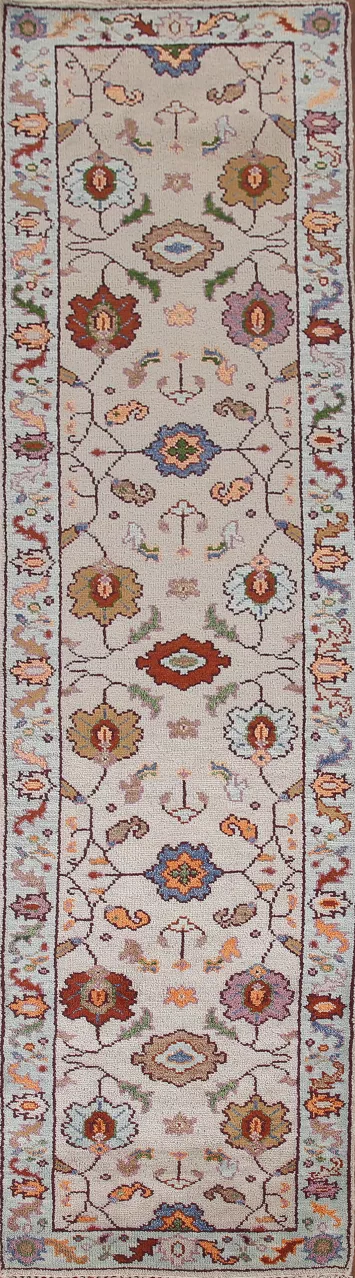 Beige Wool Oushak Oriental Runner Rug 3x12