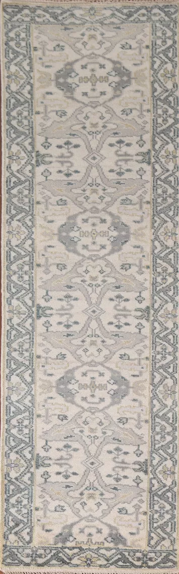All-Over Wool Oushak Indian Runner Rug 3x10