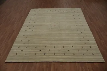 Stylishly Gabbeh Area Rug 8x10 with Simple Geometric Motifs