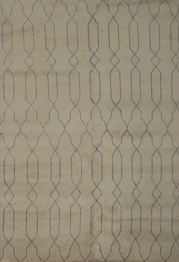 Natural Tone Moroccan Area Rug 8x10 with Chic Geometric Blue Accents